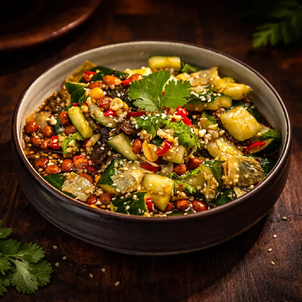 Smashed cucumber salad with Chinese-style dressing at Xin Ai Chinese Comfort Food, Chiang Mai